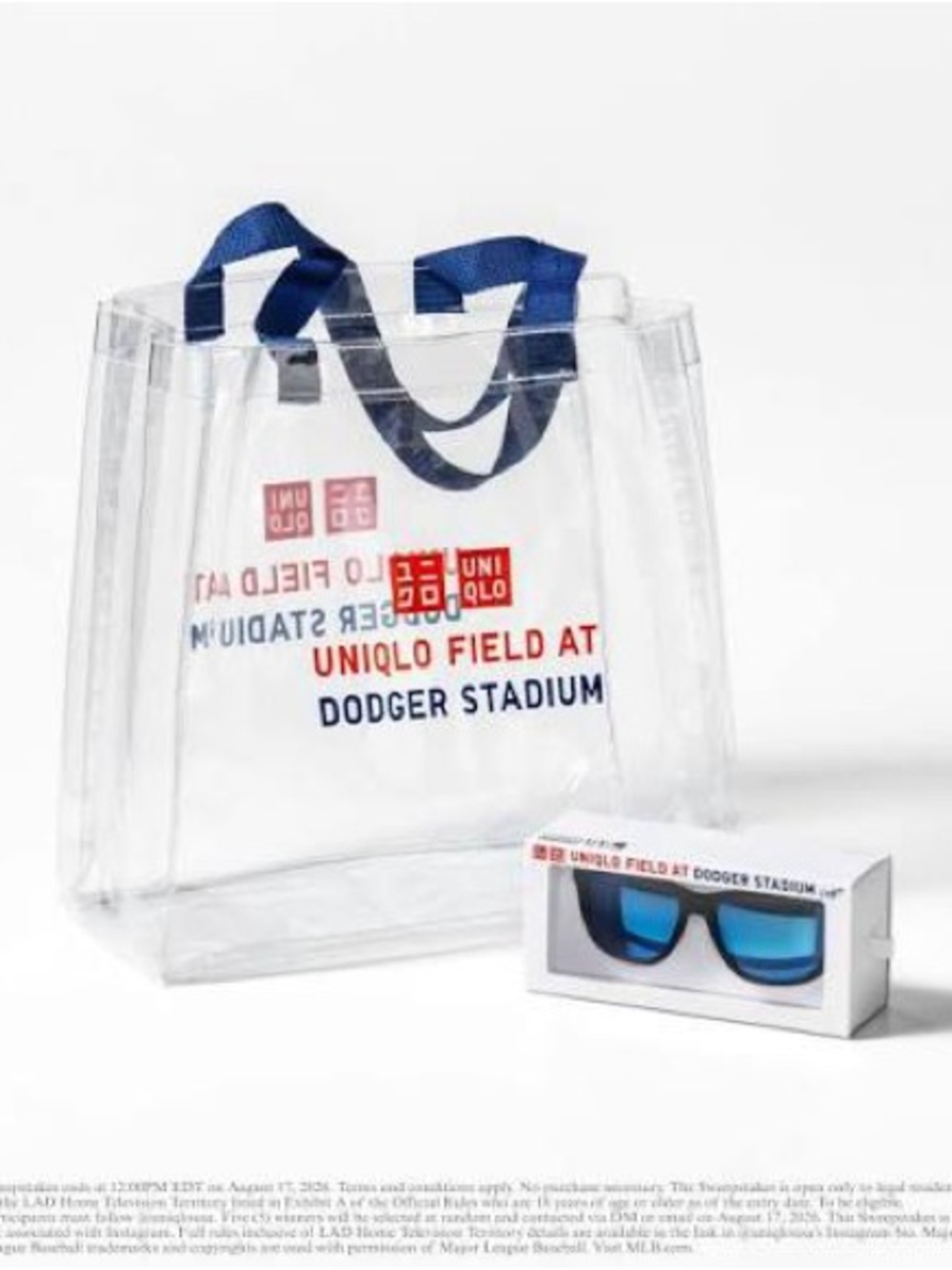 UNIQLO Dodgers Clear Tote Bag with Navy Handles and Sunglasses Bundle